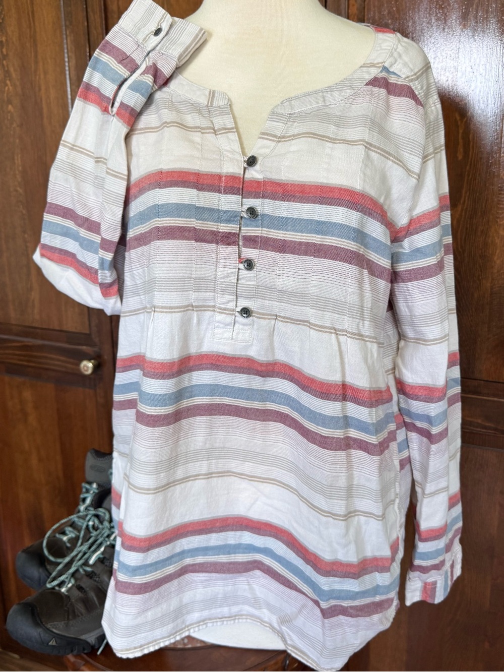 Eddie Bauer Hiking Cabincore | Gorpcore Boho Breathable Striped Henley Large